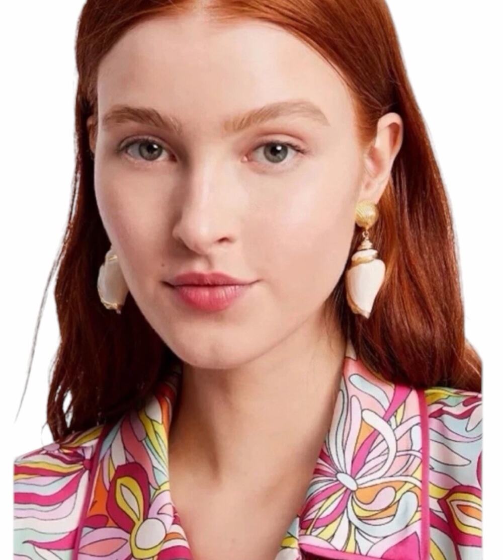Kate Spade Shell Statement Earrings Gold White Coastal Beach Large Dangle